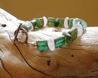 Real sea glass bracelet.  Square beads.