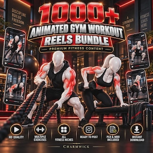 1000+ Workout Reels Bundle | Animated Gym Exercise Videos | Viral Fitness Content | Instant Download