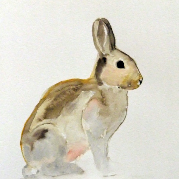Original Watercolor Painting-Silver Bunny