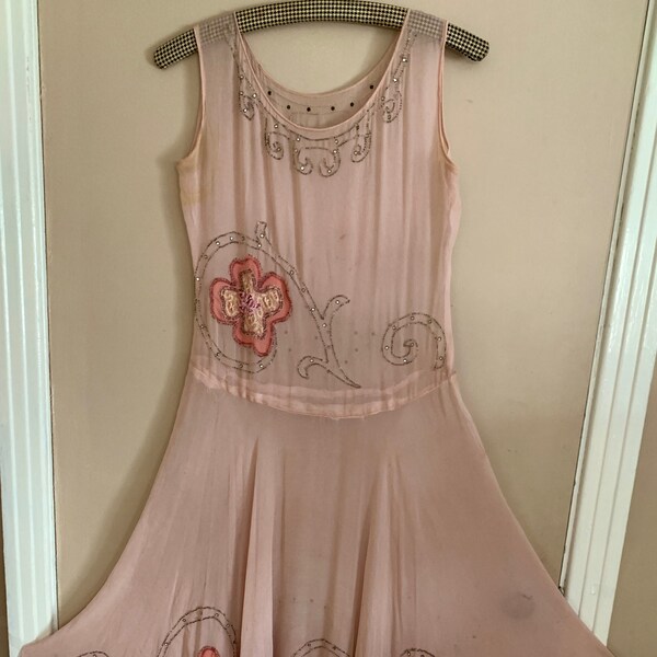 Vintage Silk Chiffon Beaded Dress Flapper Dress 1920s 1930s