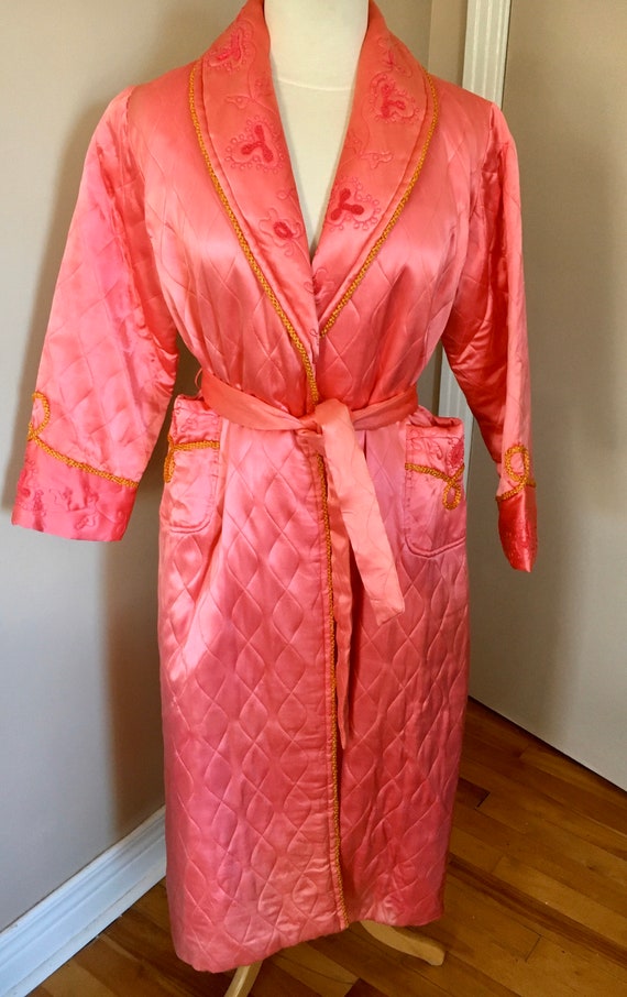 Vintage Retro Pink Quilted Robe Dressing Gown