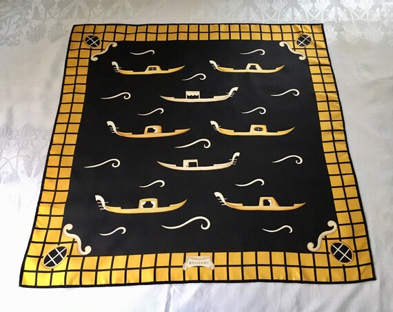 Vintage Bvlgari Silk Scarf Gondola Pattern in Blac