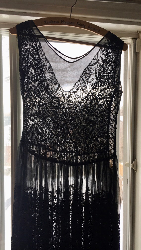 Vintage Black Lace Silk Chiffon 1930’s Dress - image 3