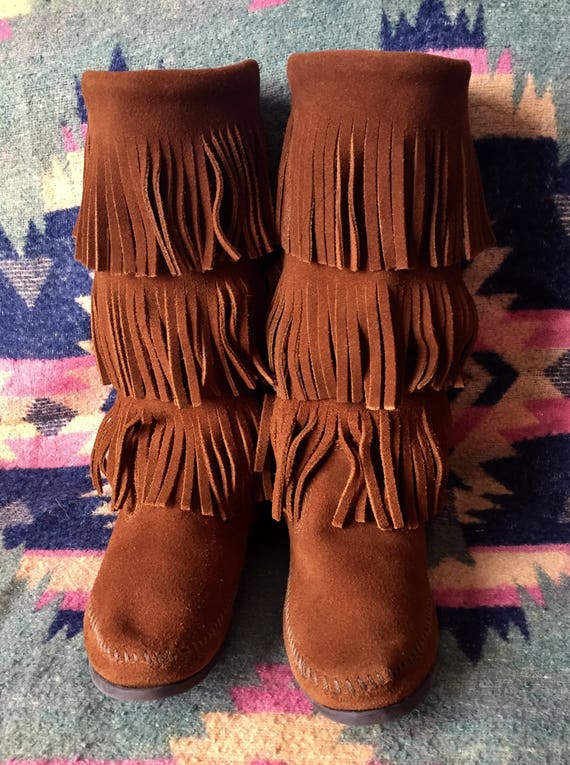 Minnetonka Moccassin Boots Fringed Suede