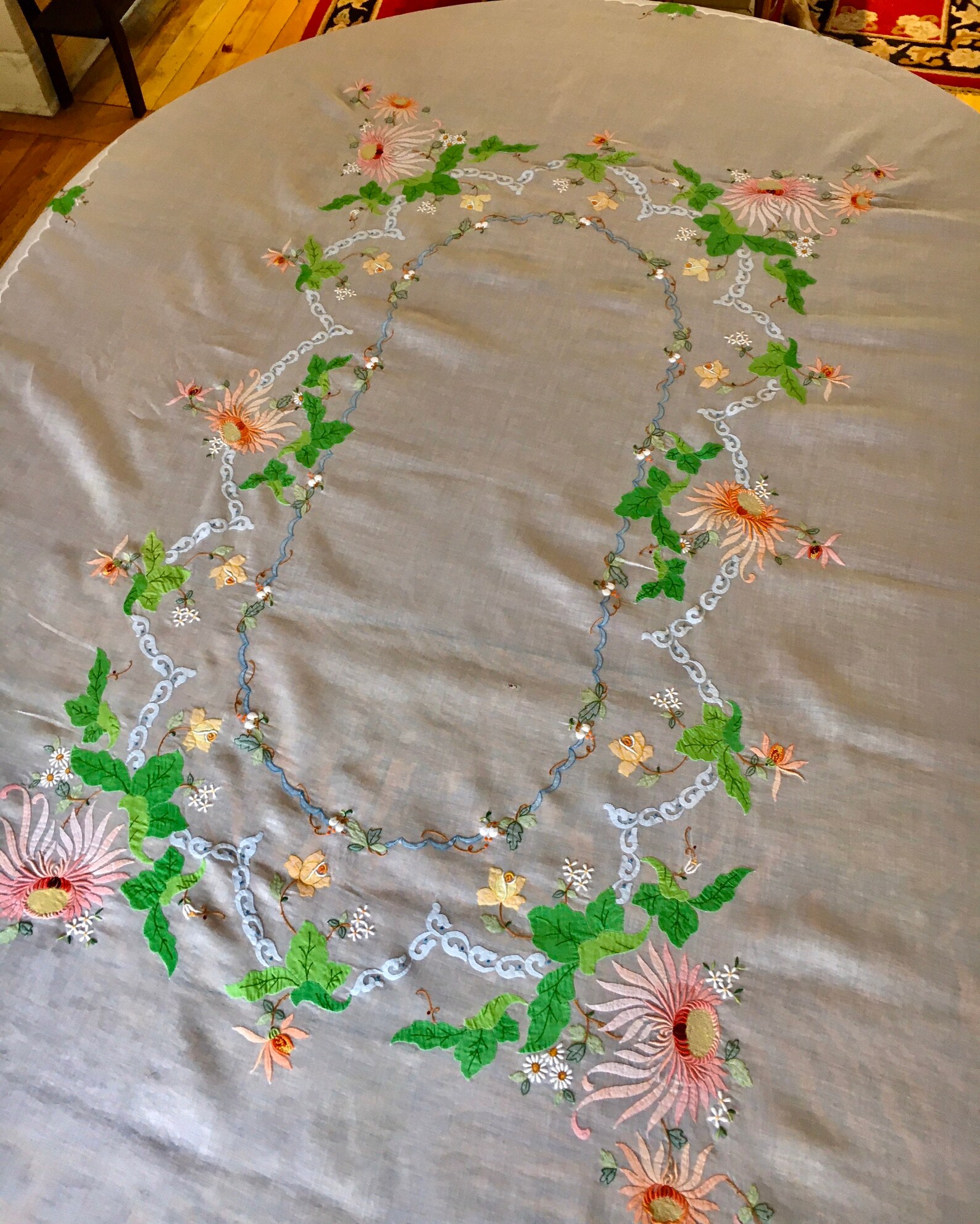 Vintage Madeira Embroidery Appliqué Organdy Tablecloth Etsy