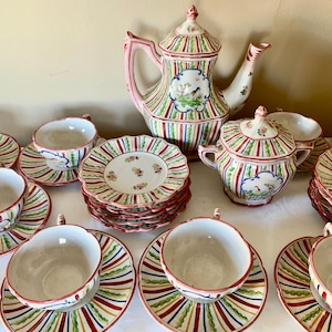 Vintage Faience Tea Set Salies de Bearn France 22 Piece Set