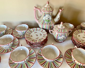 Vintage Faience Tea Set Salies de Bearn France 22 Piece Set