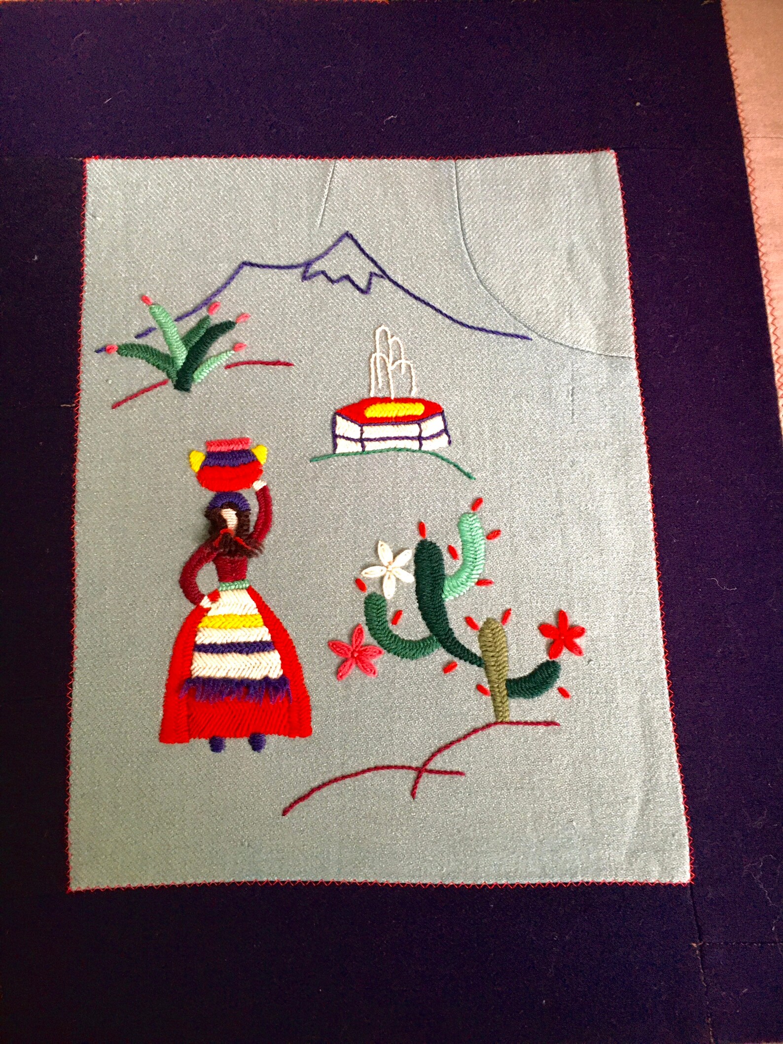 Vintage Quilt Mexican Theme Wool Cotton Embroidery Etsy