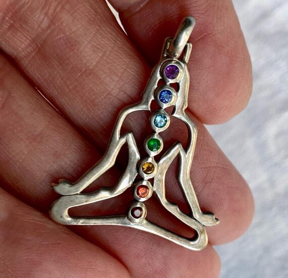 Sterling Silver Pendant Yoga Lotus Chakras View 4