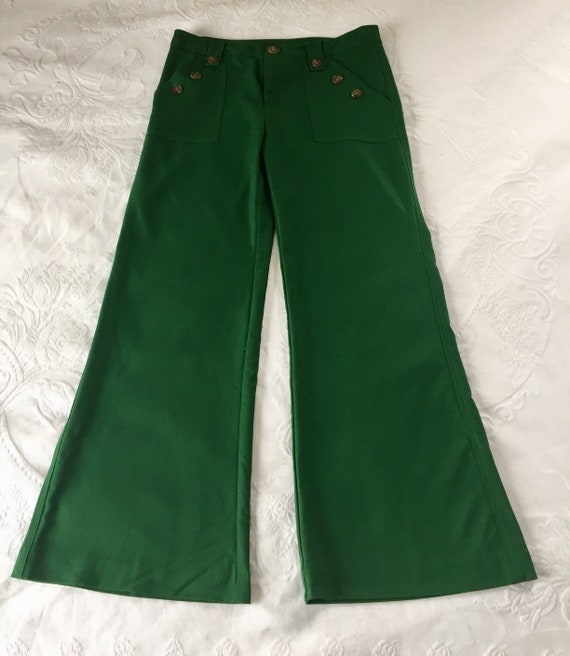 Vintage 1970's Pants Trousers Kelly Green Wool - image 2