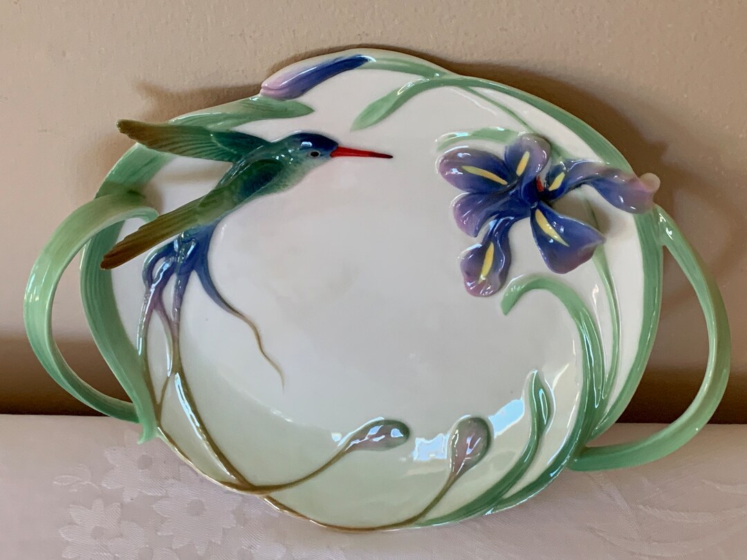 Franz Porcelain Hummingbird Handled Tray Long Tailed Etsy