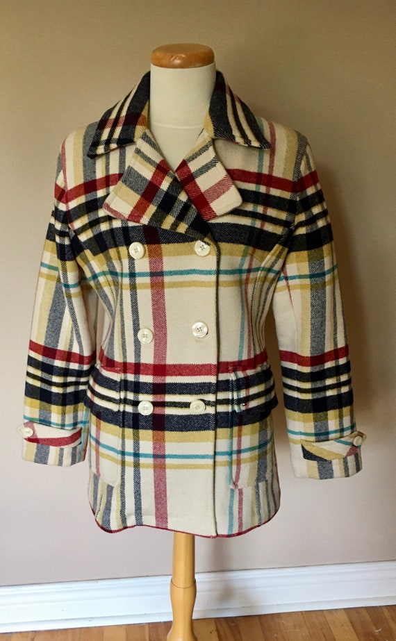 Tommy Hilfiger Check Wool Blend Jacket Pea Coat - Etsy