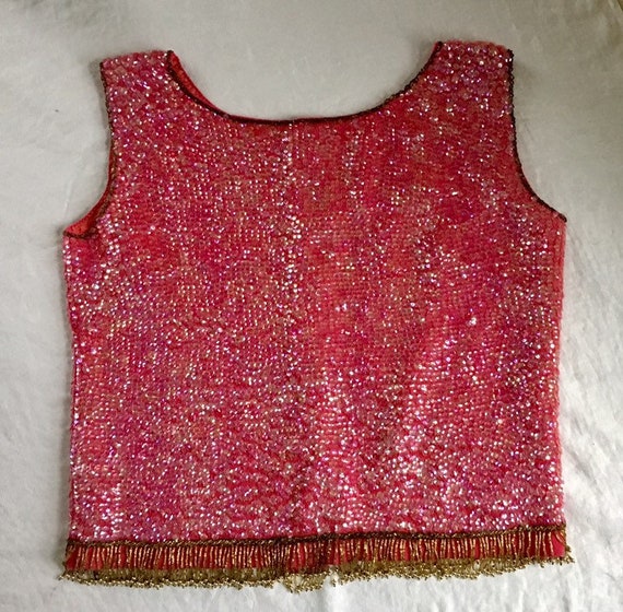 Vintage Sequin Beaded Top Hot Pink - image 4