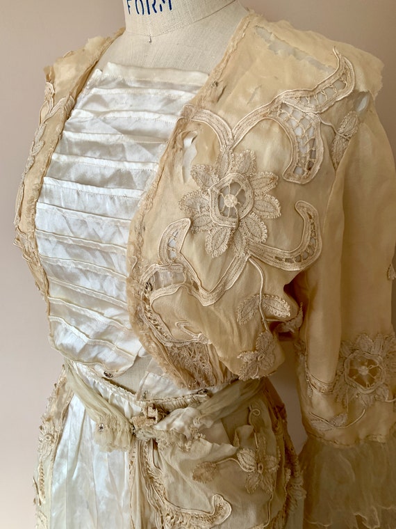 Antique Edwardian Victorian Silk And Lace Wedding Dre… - Gem