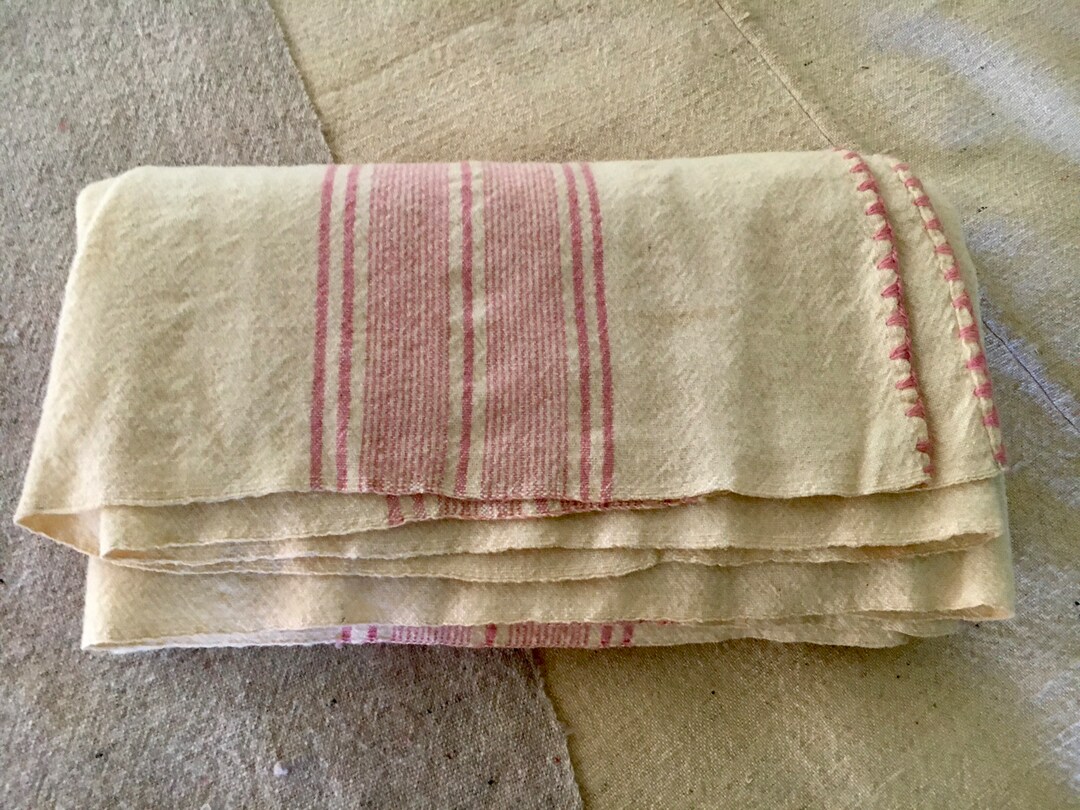 Vintage Homespun Wool Blanket Rural Quebec Cream Pink Striped Etsy