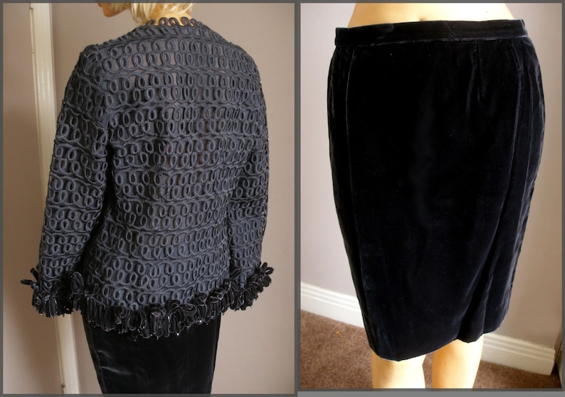 Vintage Raniero Gattinoni Italy Velvet Suit Skirt Suit