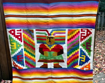 Vintage Mexican Zapotec Colourful Woven Rug Wall Hanging