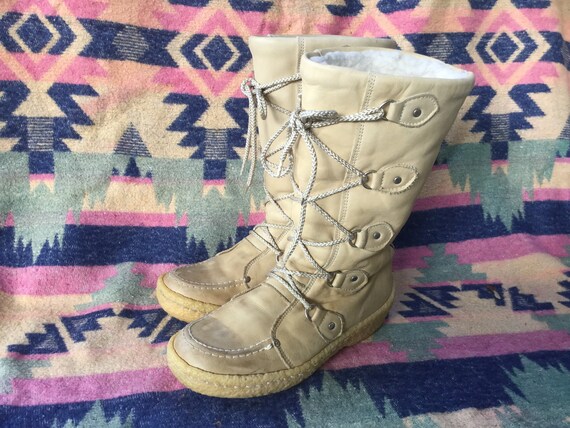 Vintage Leather Mukluks Crepe Sole Knee High