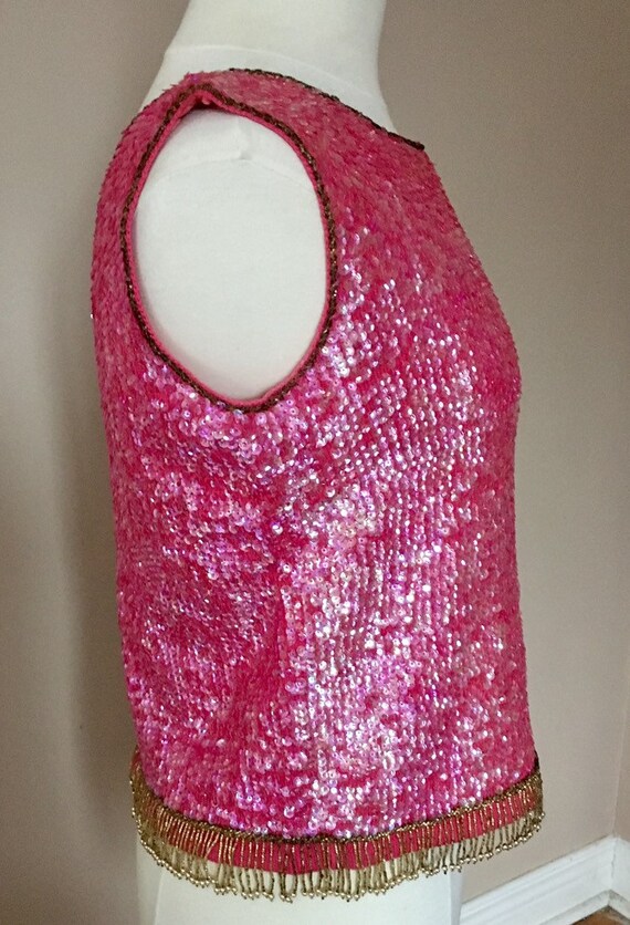 Vintage Sequin Beaded Top Hot Pink - image 2