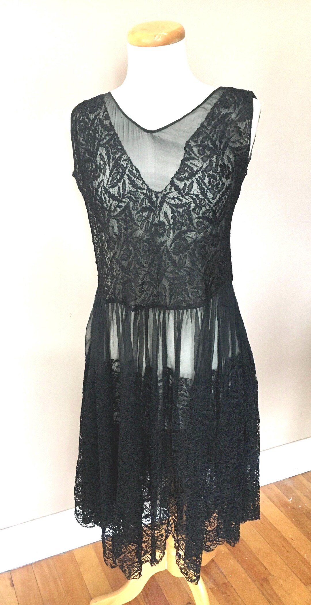 Vintage Black Lace Silk Chiffon 1930’s Dress - Etsy