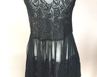Vintage Black Lace Silk Chiffon 1930’s Dress