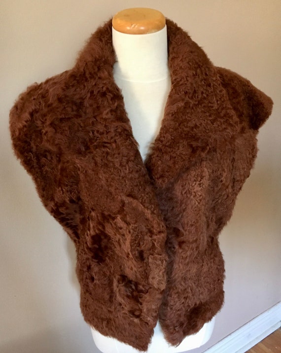 Vintage Curly Wool Lamb Brown Quilted Vest