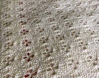 Vintage Popcorn Crochet Coverlet White