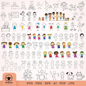 90 streckgubbar SVG-paket, pinnefamiljsvg, streckmänniskorsvg, streckgubbar clipart, pinnedatumsvg, streckgubbar klippfiler, silhuett