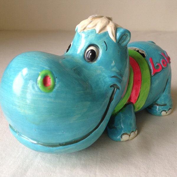 Vintage 1971 Hippo "Love" Bank Hand Painted