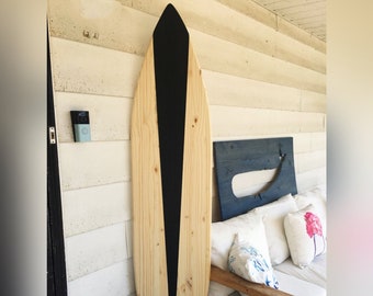 Large 6 foot Matte Black wood surfboard wall art