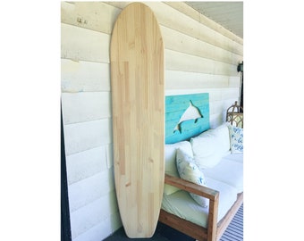 NEW ITEM!! One 6 foot tall UNFINISHED paintable natural wood surfboard wall art in the Longboard style