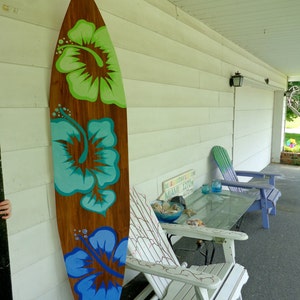 Offering design for LIMITED TIME: 6 Foot Wood Hawaiian Surfboard Wall Art Decor or Headboard kids room Wood base sign
