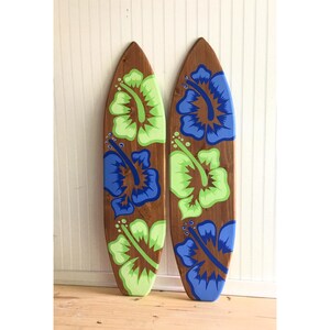 ONE Handpainted 4 Foot Wood Hawaiian Surfboard Wall Art Decor or Headboard kids room sign with large hibiscus flowers