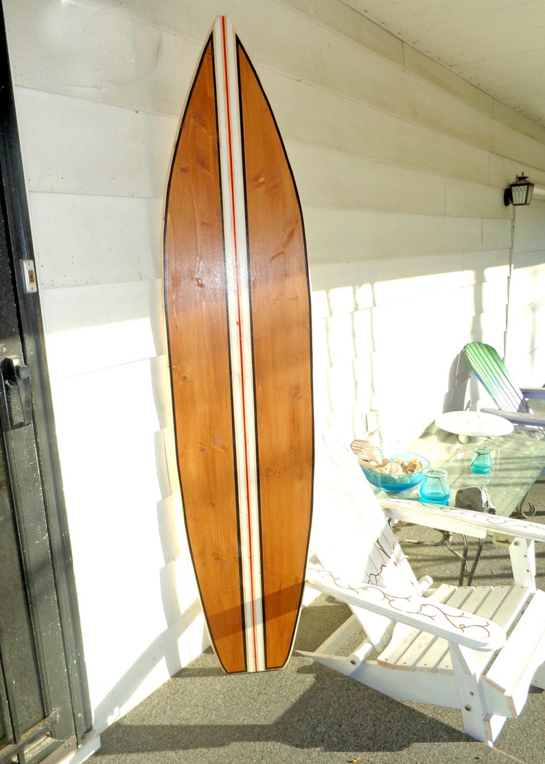 6 Foot Wood Hawaiian natural wood also stained with multiple stripes Surfboard Wall Art Decor or Headboard sign Bild 1