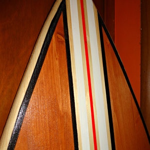 6 Foot Wood Hawaiian natural wood also stained with multiple stripes Surfboard Wall Art Decor or Headboard sign Bild 2