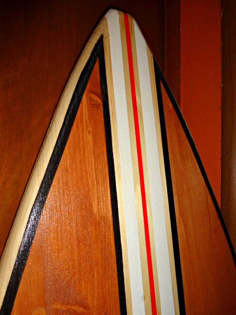 6 Foot Wood Hawaiian natural wood also stained with multiple stripes Surfboard Wall Art Decor or Headboard sign Bild 2