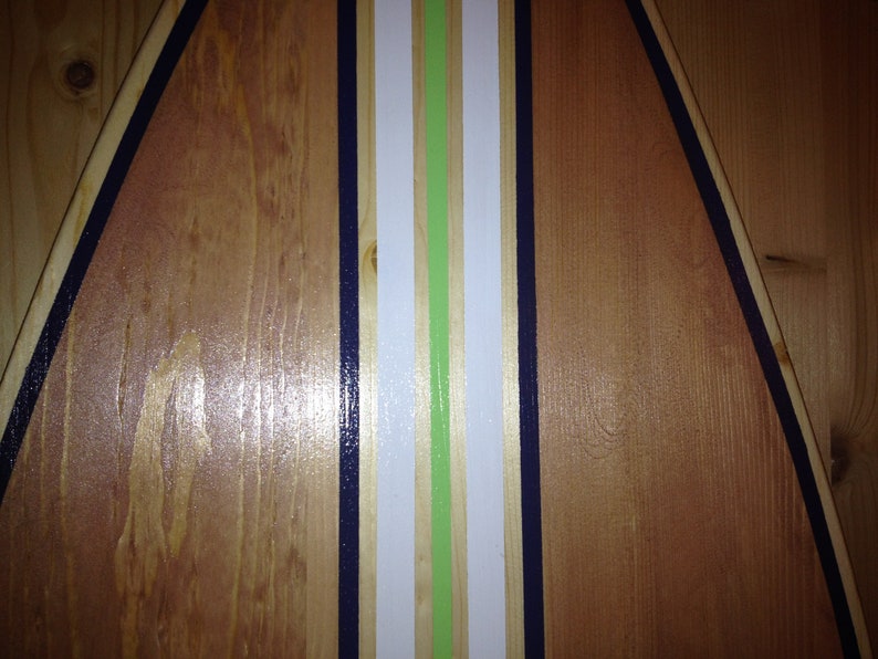 6 Foot Wood Hawaiian natural wood also stained with multiple stripes Surfboard Wall Art Decor or Headboard sign Bild 6