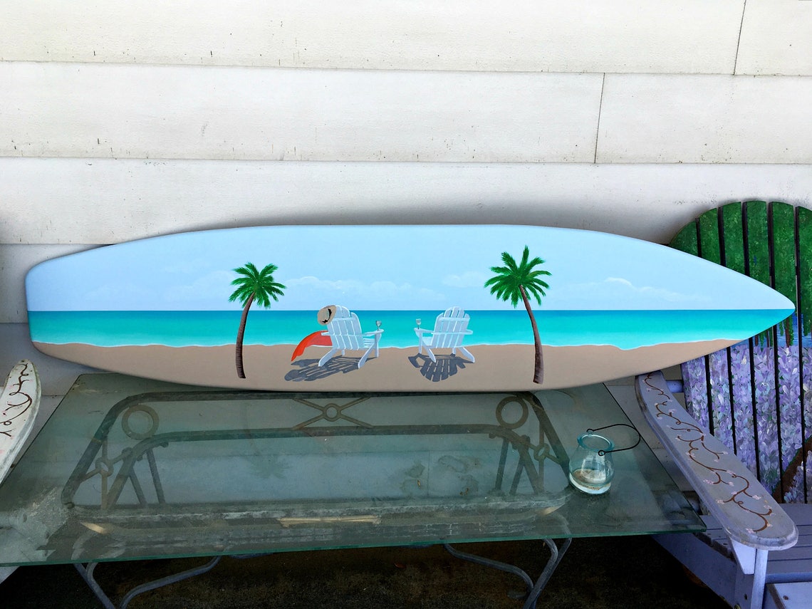 6 Foot Surfboard Wall Art Hand Painted With a Beach Scene With Etsy