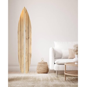 4 or 6 foot wood Surfboard wall art in Vintage Light stained stripe design