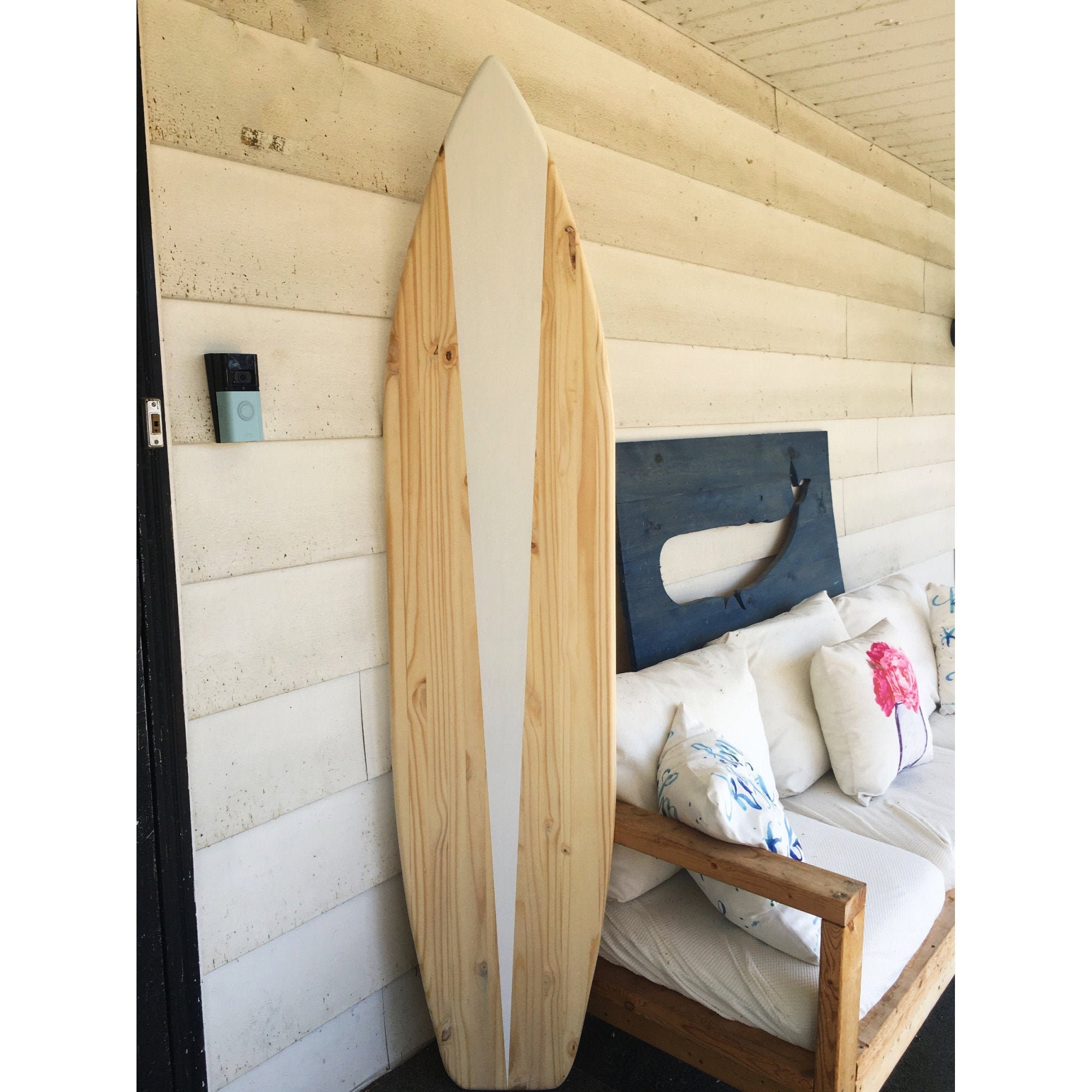 6 Foot Wood Surfboard Wall Art in a Natural Wood With White Geometric Design That Goes With the Newest Design Trends SHIPS FAST - Etsy