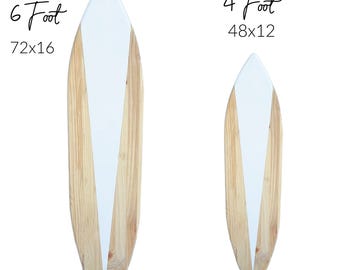 6 Foot Wood Surfboard Wall Art in a Natural wood with  geometric design that goes with the newest design trends SHIPS FAST!