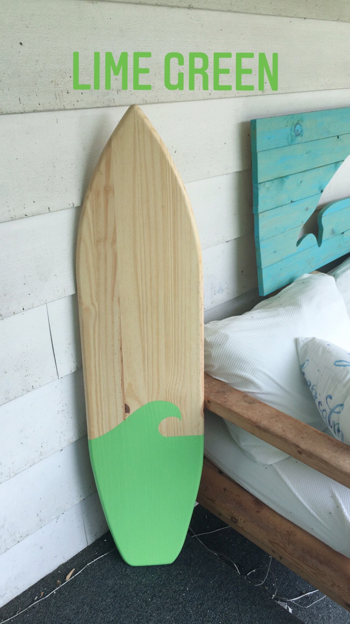 4 Foot Wood Surfboard Wall Art With Natural Blonde Pine Wood