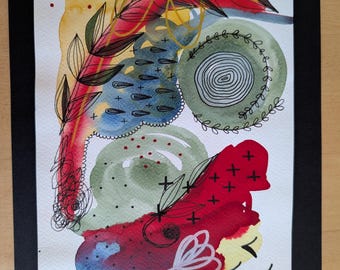 Affiche Art Abstrait Mix Média – Aquarelle, Acrylique & Graphisme – Œuvre Unique