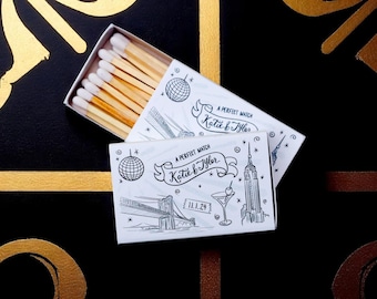 Custom Doodle Matchboxes: Personalized Wedding Favors, Hand-Drawn Design