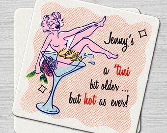 Custom Party Coasters, PinUp Girl Personalized Cardboard Cocktail Coasters