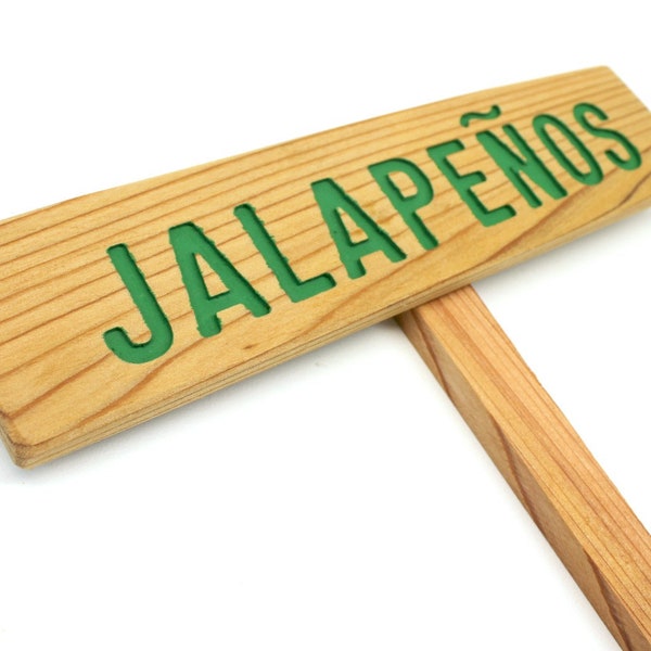 JALAPENOS Garden Sign, Garden Marker, Painted & Oil Sealed Cedar Wood: Hand Routed Sign, Vegetable Plant Garden Marker, Custom Garden Sign