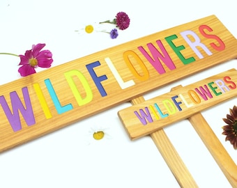 WILDFLOWERS Colorful Garden Sign, Garden Decor, Natural Garden, Cedar Wood Routed Sign, Custom Garden Sign, Personalized Garden Marker