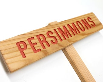 Marcador de árbol de caquis, letrero de fruta tropical, letrero de huerto, arte de jardín, marcador para exteriores, letrero de hoja caduca, astringente, no astringente