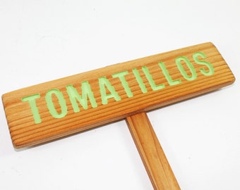 TOMATILLOS Garden Sign,Gift for Gardener, Painted Light Green & Oil Sealed Cedar Wood: Hand Routed Sign, Vegetable Plant Garden Markers