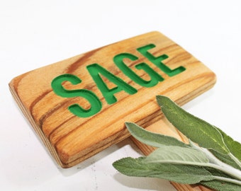 SAGE Herb Garden Sign, Painted & Oil Sealed Cedar Wood: Hand Routed, Plant Marker, Herb Marker, Custom Garden Sign, Personalized Marker